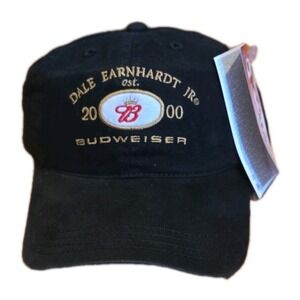 VTG Dale Earnhardt Jr Budweiser 2000 Strapback Hat Cap Black Adjustable NWT Y2K
